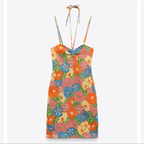 Zara Dresses & Skirts - Zara Floral Print Spaghetti Strap Halter Neck dress!